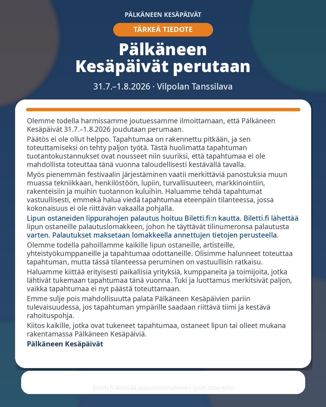 Pälkäneen Kesäpäivät perutaan
